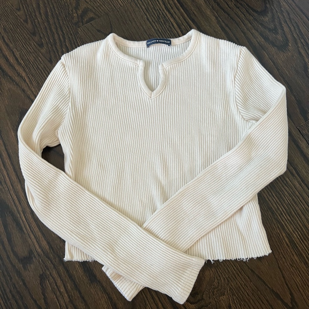 Brandy Melville Cream Ribbed Long Sleeve Top